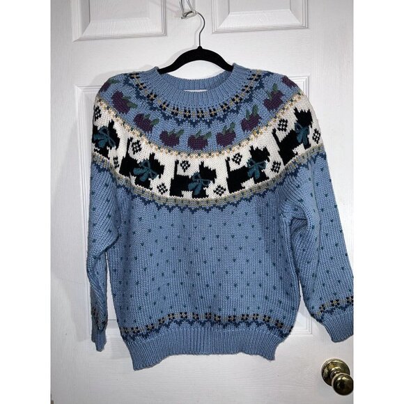 NORTHERN ISLES Womens Acrylic Knit Scottie Doggie Pullover Sweater Sz M - Picture 2 of 10